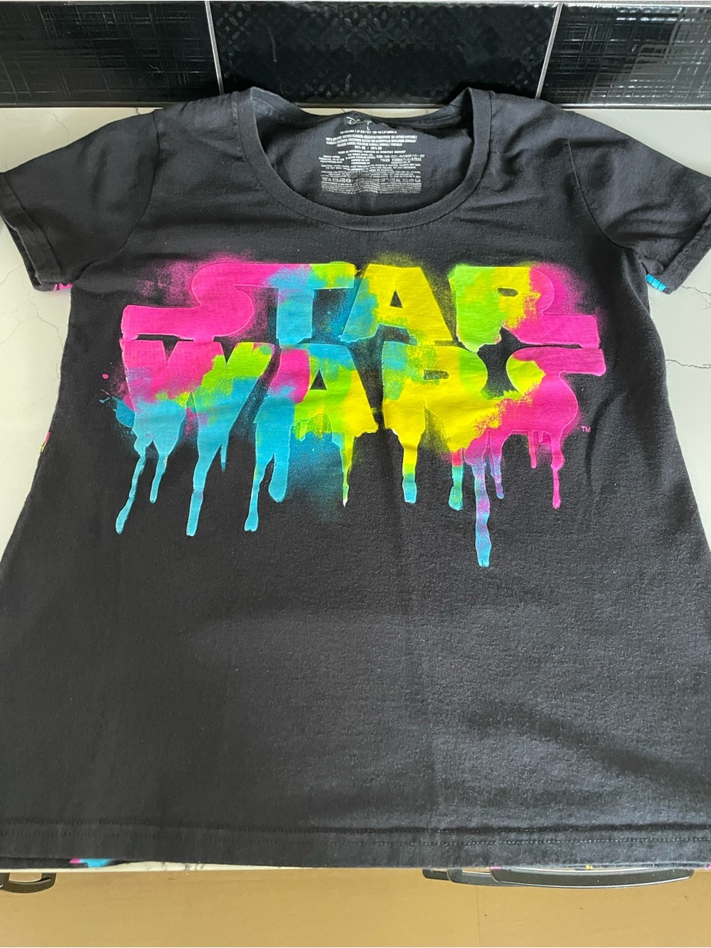Star Wars Women’s Black Tee with Neon Drip Graphic